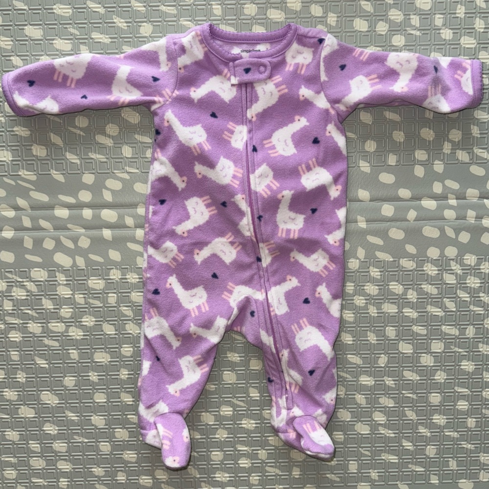 Carters Baby Girl Lama Sleeper Footie Onesie Size 0-3 Months Purple